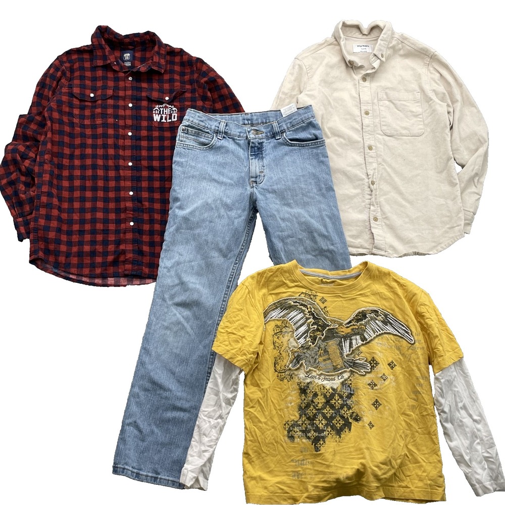 Levi's Wrangler Old Navy LOT (4) Youth Boys 14-16 Flannel Jeans Outdoor Western